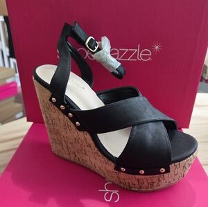 2 pair: Shoe Dazzle: Stylish Black Wedge  & Snake Print Heeled Sandals 9.5 W